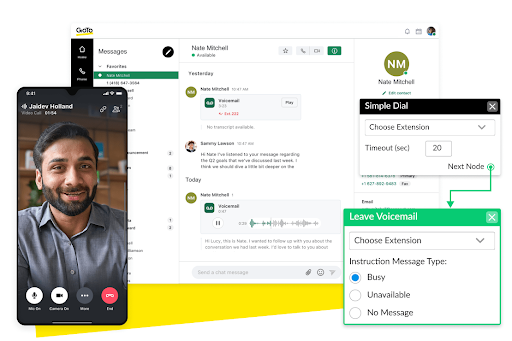 GoTo Connect’s messaging interface shows team collaboration and communication tools (Source: GoTo Connect’s UCaaS page)