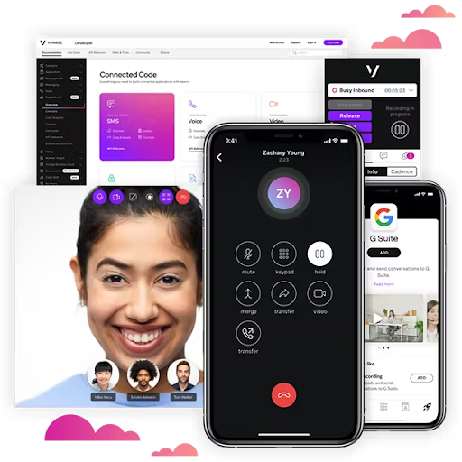 Vonage’s communication suite with voice, video calls, and messaging on multiple devices (Source: Capterra's Vonage review page)